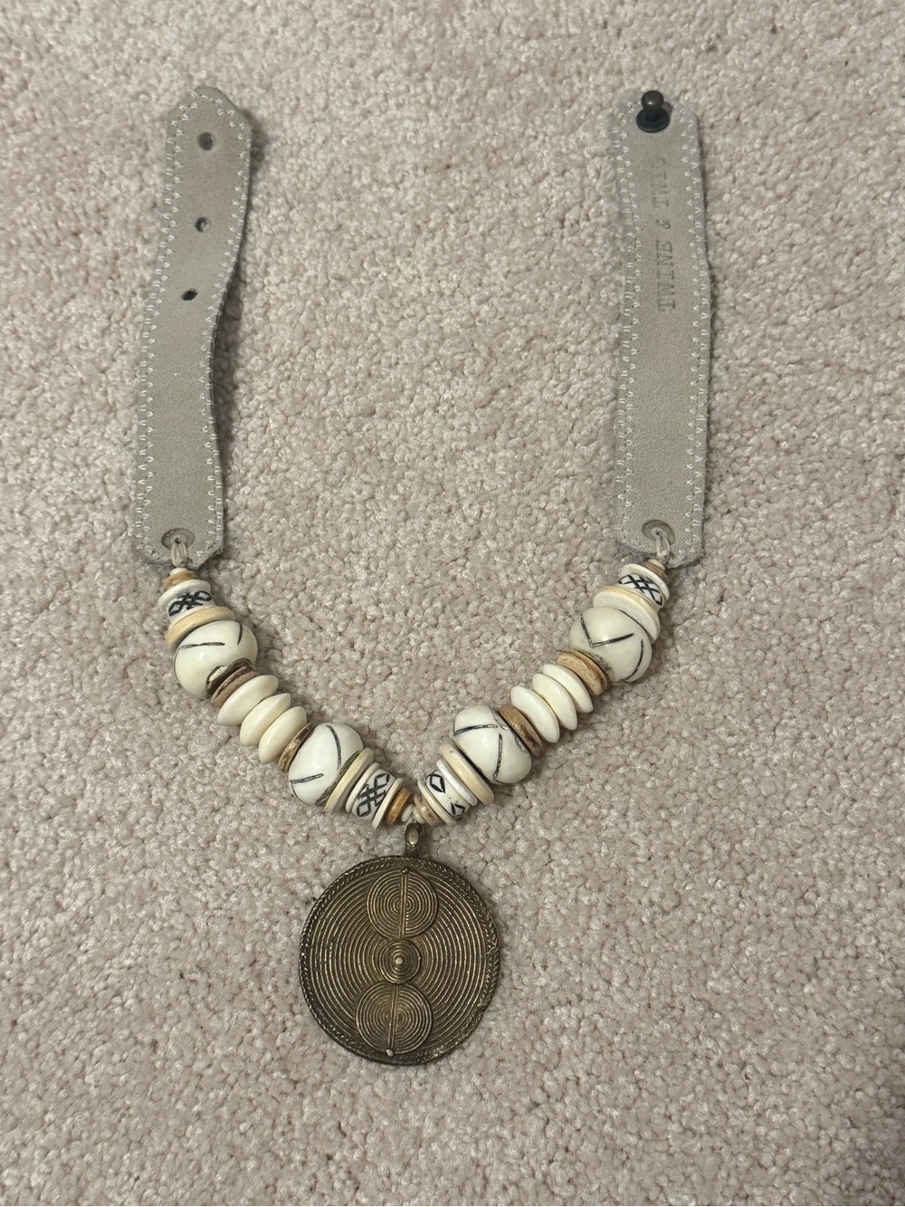 Twine & Twig Boho Statement Necklace / Belt – Ivory Beads & Brass adjustable
